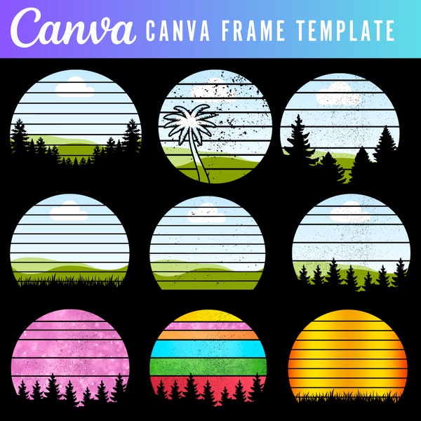 Canva Frames Bundle Custom Retro Sunset Canva Frames Editable In Canva Retro Sunset Frames |Fill Your Own Drag & Drop Sunset Frame Templates