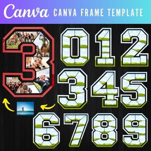 All Digits Canva Photo Collage, Editable Canva template for a numbered photo collage frame: 0-9, ideal for birthdays, anniversaries