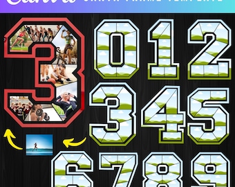 All Digits Canva Photo Collage, Editable Canva template for a numbered photo collage frame: 0-9, ideal for birthdays, anniversaries