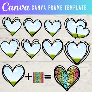 Canva Frames Templates Hearts , Add Your Own Pattern Love Heart, Create Digital Design Elements CANVA, Easy Drag and Drop Photo or Patterns