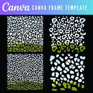 May include: Four digital frames with a leopard print pattern. The frames are in two different sizes and have a white, blue, and green color scheme.