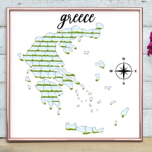 Griechenland Karte Reise Foto Collage Hochzeitstag Geschenk, Griechenland Foto Collage, Griechenland Urlaub Bearbeitbare Collage Fotogeschenk