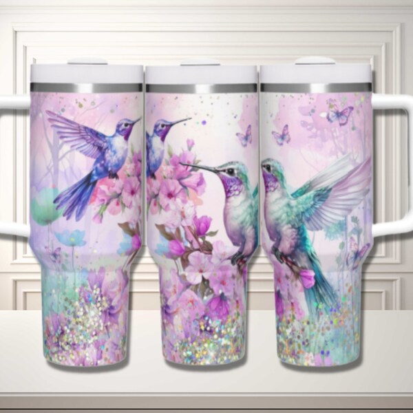 Hummingbird Tumbler 40oz Tumbler With Handle Floral Bird Tumbler Cup For Her Valentines Day Gift Girlfriend Gift Mothers Day Gift For Wife