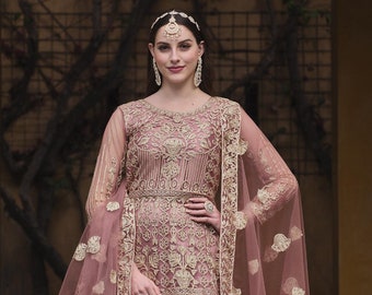 Wedding Reception Party Wear Designer Heavy Anarkali Lengha Suit Embroidery Worked Pakistani Wear Stylish Anarkali Gown Dupatta Dresses