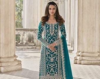 Eid-Ramadan Party Wear Designer-Outfits Shalwar Kameez Dupatta Kleid Schwere Stickerei Schnürung Arbeitete Fertig Schöne Frauen Palazzo Anzug