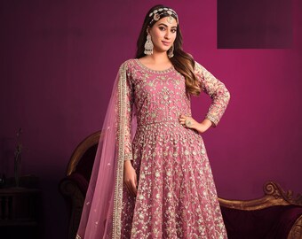 Stylish Beautiful Anarkali Gown Suits Pakistani Indian Wedding Party Wear Heavy Embroidery Handmade Worked Designer Anarkali Dupatta Dresses