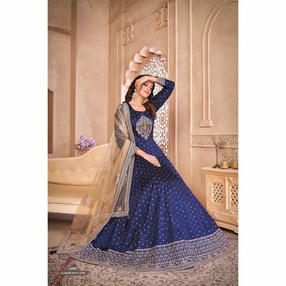 Royal Blue Semi Stitched Gown at Rs 599 | Long Gowns in Surat | ID:  9386307488