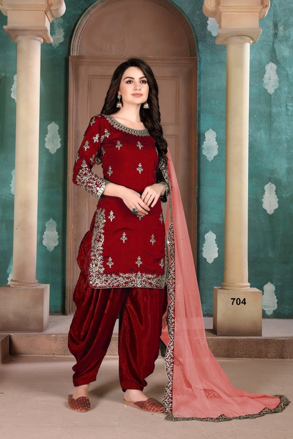 Buy Plus Size Red Color Art Silk Fabric Punjabi Dresses Wedding Party  Reception Wear Designer Indian Pakistani Style Salwar Kameez Patiala Suits  Online in India 