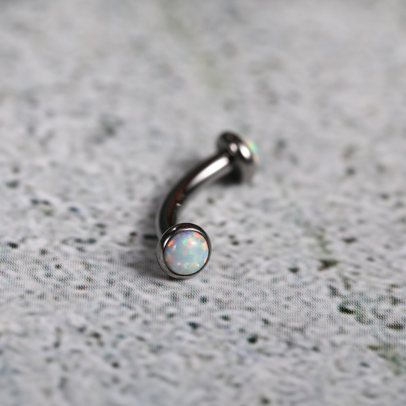 Vertical Labret Bridge Piercing Eyebrow Rings Belly Button Bars Rook Jewelry Piercing Titanium Curved Barbell Ring Daith White Opal 14/16G image 8