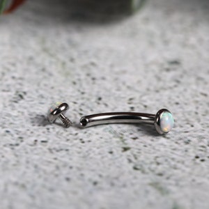 Vertical Labret Bridge Piercing Eyebrow Rings Belly Button Bars Rook Jewelry Piercing Titanium Curved Barbell Ring Daith White Opal 14/16G image 5