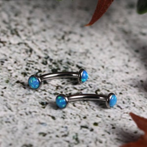 Vertical Labret Bridge Piercing Eyebrow Rings G23 Titanium Curved Barbell 16g Belly Button Ring Belly Rings Daith Piercings Blue Opal Ball
