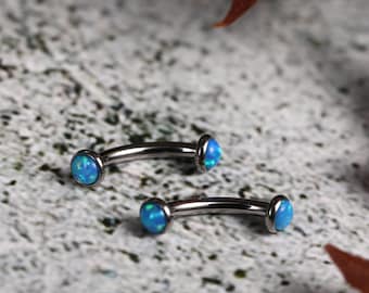 Vertical Labret Bridge Piercing Eyebrow Rings G23 Titanium Curved Barbell 16g Belly Button Ring Belly Rings Daith Piercings Blue Opal Ball