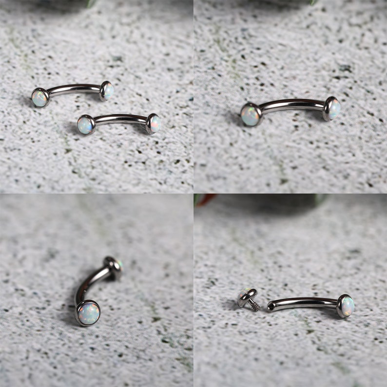 Vertical Labret Bridge Piercing Eyebrow Rings Belly Button Bars Rook Jewelry Piercing Titanium Curved Barbell Ring Daith White Opal 14/16G image 3