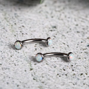 Vertical Labret Bridge Piercing Eyebrow Rings Belly Button Bars Rook Jewelry Piercing Titanium Curved Barbell Ring Daith White Opal 14/16G image 2