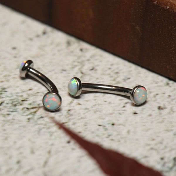 Vertical Labret Bridge Piercing Eyebrow Rings Belly Button Bars Rook Jewelry Piercing Titanium Curved Barbell Ring Daith White Opal 14/16G