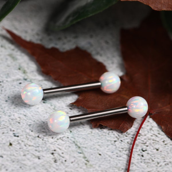 Nipple Bars Nipple Piercing Jewelry Nipple Rings Nipple Barbell 14G Implant Grade Titanium Nipple Bar White Opal Internally Threaded Tongue