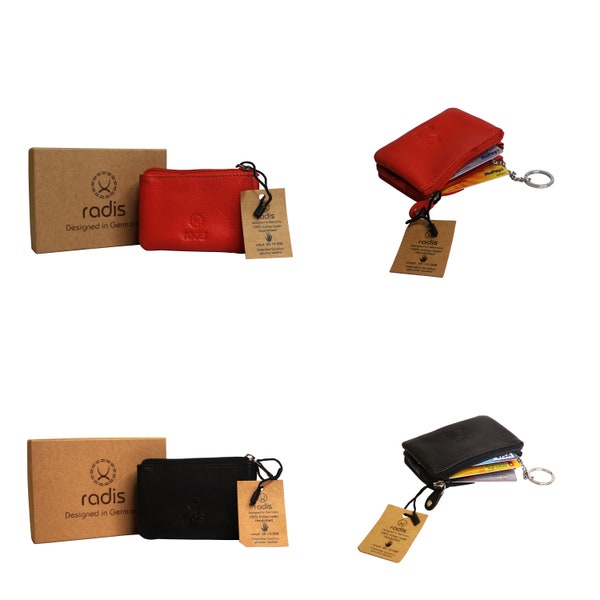 radis Key Case Key Bag En cuir véritable, étui, fermeture à glissière Ykk, 3 compartiments