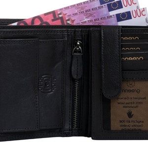 greenn RFID left-handed wallet,wallet,various models,genuine leather,double seam,bill compartments made of leather, Schwarz Nappa Hoch