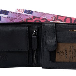 greenn RFID left-handed wallet,wallet,various models,genuine leather,double seam,bill compartments made of leather, Schwarz Nappa Quer