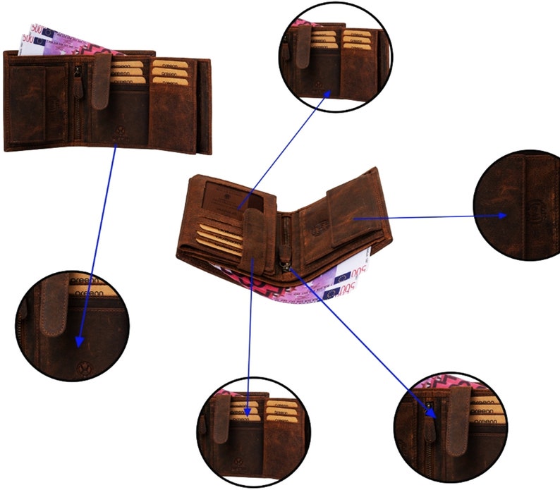 greenn RFID Linkshänder Geldbörse,Portemonnaie,verschiedene Modele,Echtes Leder,Doppelnaht,Scheinfächer ausLeder, Bild 8
