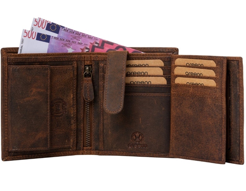 greenn RFID Linkshänder Geldbörse,Portemonnaie,verschiedene Modele,Echtes Leder,Doppelnaht,Scheinfächer ausLeder, Bild 9