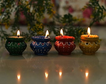 Alluring Handmade and Hand-Painted Terracotta Matki/Handi Diya Set of 4 - Diwali and Christmas Decoration Items