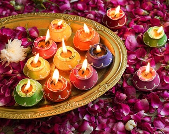 Alluring Handmade and Hand-Painted Terracotta and Waxed Diya Set of 10 - Diwali and Christmas Decoration Items