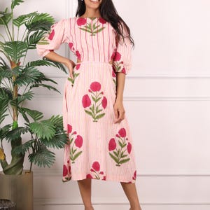 Pink Hand Block Printed Cotton Dress