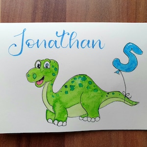 Geburtstagskarte Dinosaurier mit Luftballon Personalisiert