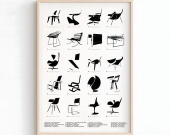 Tryck av Bauhaus-stolar från mitten av århundradet: Minimalistiska möbelsilhuetter (digital nedladdning)