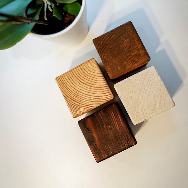 Wooden block set, 4 solid wood blocks 3,5' (9 x 9 x 9 cm), organic wood blocks, room decor