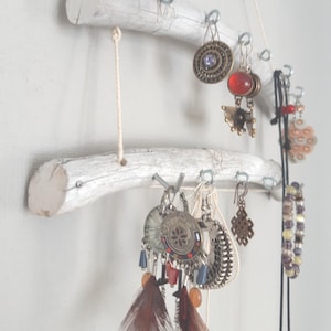 Rustic Driftwood Jewelry Hanger: Wall Hanging Earring Organizer, white or golden color