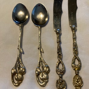 Set Ugo Bellini Cocktail Spoons and Knives / Brass Signed Bellini Italy / Condiment Servers
