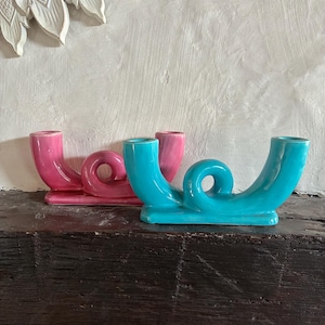 Vintage Vallauris Modernist Candlestick Holders / Signed HP / Provencal Pottery Bougoir / 1950s Midcentury Ceramics