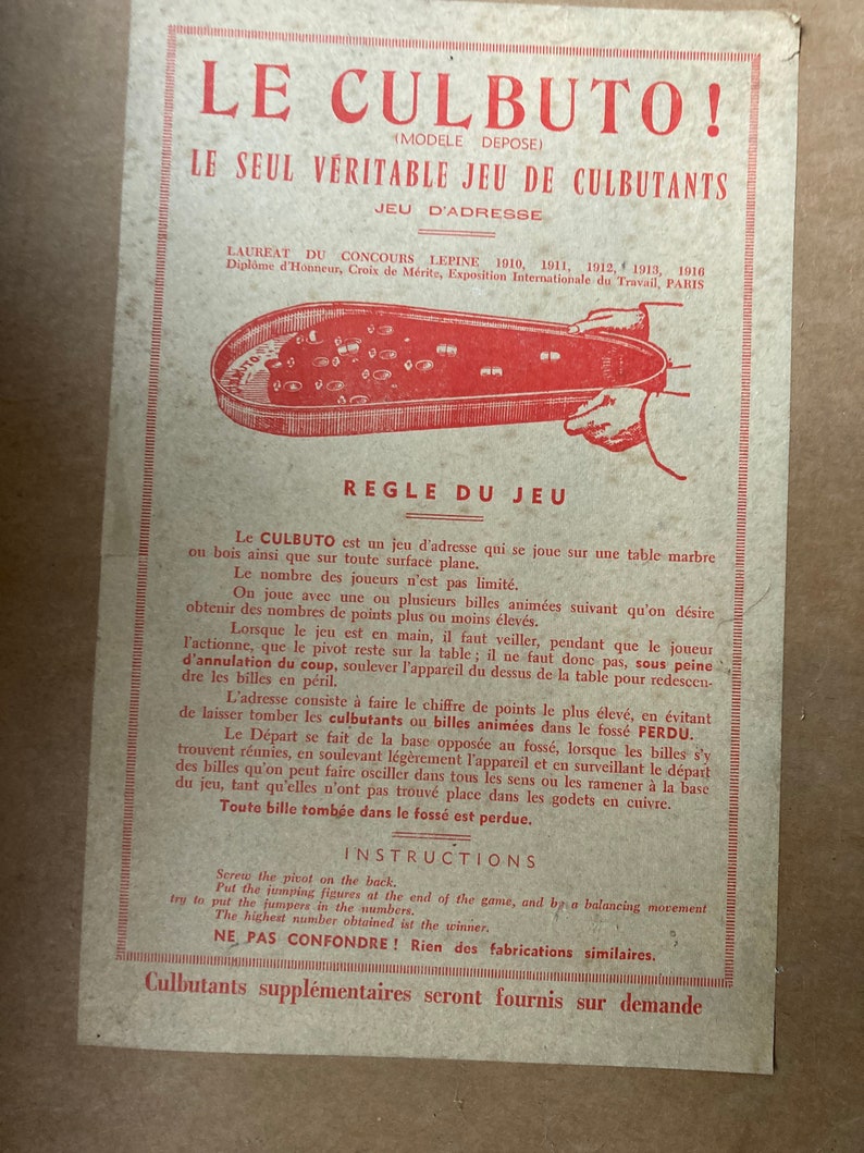 Antieke Franse Le Culbuto Game / 1916 Original Box / afbeelding 6