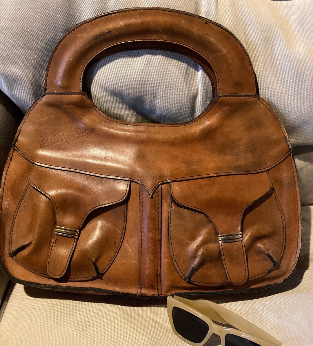 Vintage Paris Le Papillon Leather Handbag / Rétro French Pocketbook