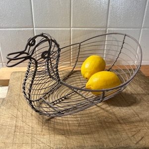 Vintage French Wire Goose Egg Basket / Antique Kitchen Storage / French Country Kitchen