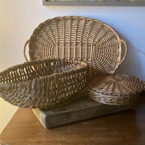 Collection of 3 Vintage French Baskets / Croissant Server / Storage / French Farmhouse / French Country