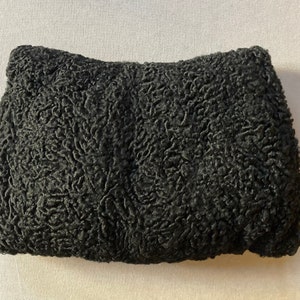 Antique French Velvet And Satin Lined Persian Lamb Victorian Muff / Hand Warmer / Secret Zippered Pocket
