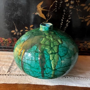 Antique French Art Deco Primavera Glazed Stoneware Vase / Ball Vase / 1925-1930 / Rare Find