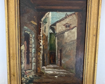 Antique French Signed Ignacio Vidal Oil Painting / Riviera Village / Street Scene / Nice or Monaco