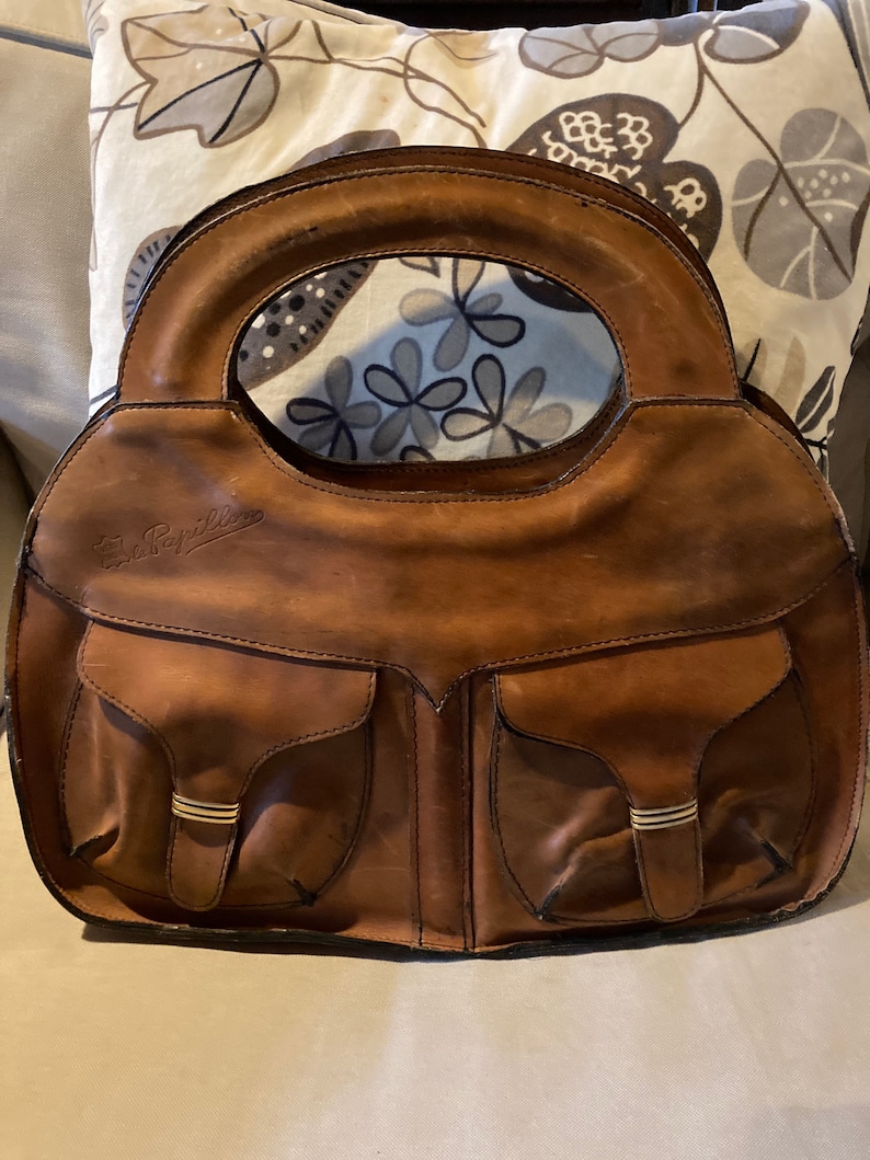 Vintage Paris Le Papillon Leather Handbag / Rétro French Pocketbook