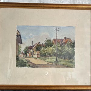 Lovely Antique French Water Color / Village Landscape / Signed Junot 1947