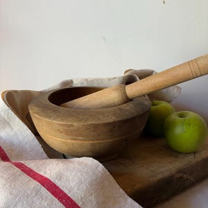 Vintage French Heavy Wooden Mortar and Pestle / Kitchen Decor / French Country Kitchen