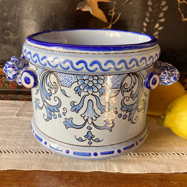 Lovely Antique French Nevers Earthenware Cache-pot / A Montagnon Faïence / Décorative Heavy Pottery / Late 19th Century
