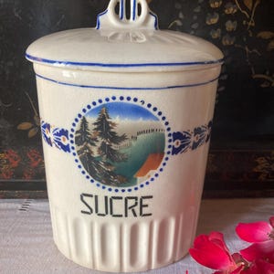 Large Antique French Sugar Storage Container / Art Deco Porcelaine / Kitchen Storage / French Country