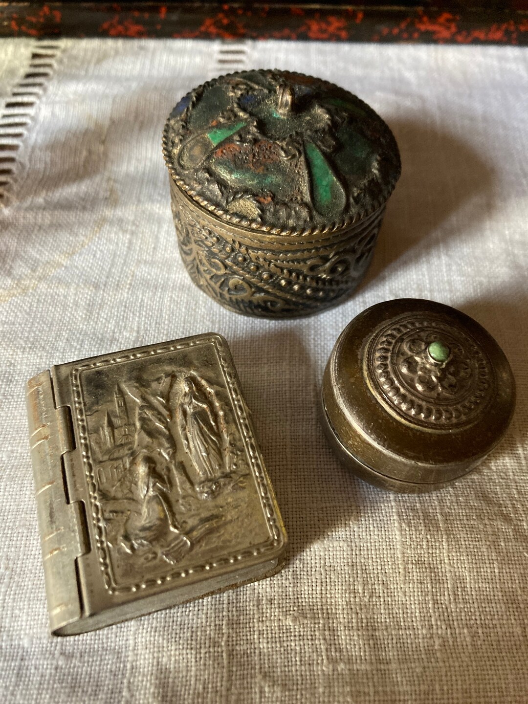 Three Lovely Pill Boxes / Silver Turquoise /devotional Box / Etsy