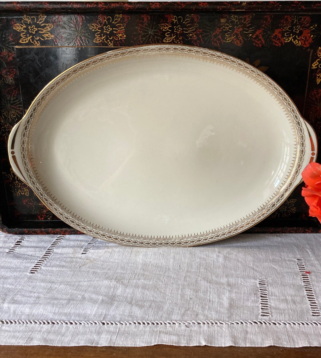 Antique French Limoges Porcelain Platter / Gold Leaf Motif / Etsy