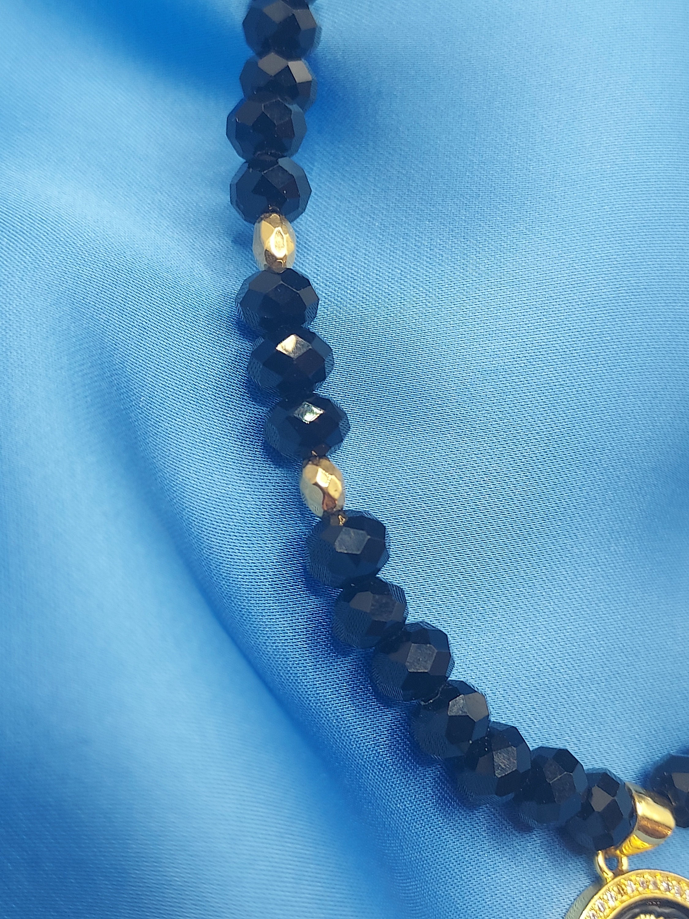 Lionheart Elegance: Handmade Black Crystal Necklace With Hematite 