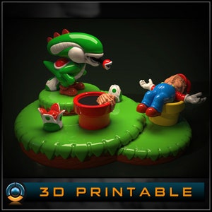 Yoshi Aliens Mashup Diorama STL, 3D printable diorama of yoshi aliens mashup, 3D Printing STL File